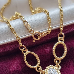 Vintage 9ct Gold Diamond Drop Pendant Necklace chain