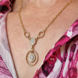 Vintage 9ct Gold Diamond Drop Pendant Necklace modelled