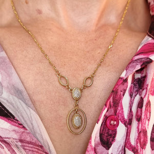 Vintage 9ct Gold Diamond Drop Pendant Necklace modelled