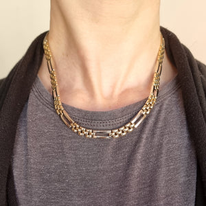 9ct Yellow and White Gold Brick Link Necklace, 29.9 grams