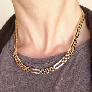 9ct Yellow and White Gold Brick Link Necklace, 29.9 grams