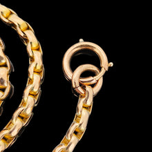 Load image into Gallery viewer, A yellow gold faceted link chain necklace with a bolt ring clasp, on a black background
