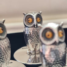 Load image into Gallery viewer, Edwardian Sterling Silver Sampson Mordan Owl Place Card Holders
