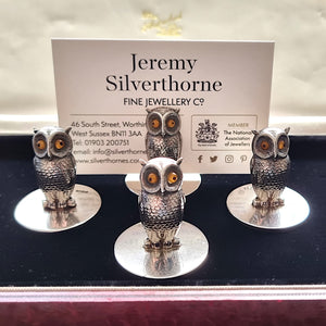 Edwardian Sterling Silver Sampson Mordan Owl Place Card Holders