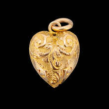 Load image into Gallery viewer, A yellow gold engraved heart shaped charm pendant
