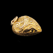 Load image into Gallery viewer, A yellow gold engraved heart shaped charm pendant
