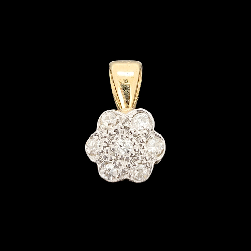 Vintage 18ct Yellow and White Gold Diamond Flower Cluster Pendant