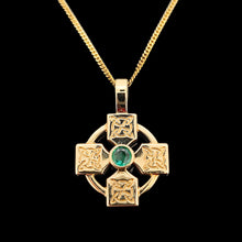 Load image into Gallery viewer, 9ct Yellow Gold Emerald Celtic Cross Pendant
