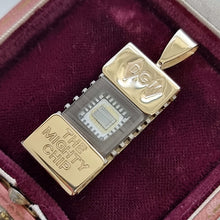 Load image into Gallery viewer, Vintage 9ct Gold &quot;The Mighty Chip&quot; Computer Chip Pendant in box
