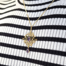 Load image into Gallery viewer, Victorian Art Nouveau 9ct Gold Amethyst Drop Pendant modelled with chain
