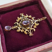 Load image into Gallery viewer, Victorian Art Nouveau 9ct Gold Amethyst Drop Pendant side
