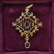 Load image into Gallery viewer, Victorian Art Nouveau 9ct Gold Amethyst Drop Pendant back
