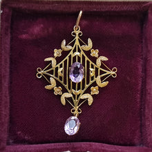 Load image into Gallery viewer, Victorian Art Nouveau 9ct Gold Amethyst Drop Pendant front
