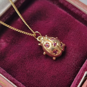 Vintage 9ct Gold Ruby Ladybird Necklace