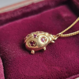 Vintage 9ct Gold Ruby Ladybird Necklace