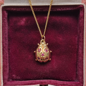 Vintage 9ct Gold Ruby Ladybird Necklace