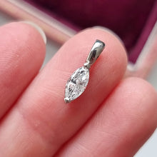 Load image into Gallery viewer, Platinum Solitaire Marquise Cut Diamond Pendant, 0.40ct in hand
