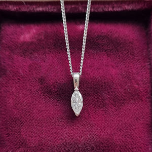 Platinum Solitaire Marquise Cut Diamond Pendant, 0.40ct in box