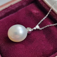 Load image into Gallery viewer, 18ct White Gold Pearl and Diamond Pendant Necklace, 0.30ct side view
