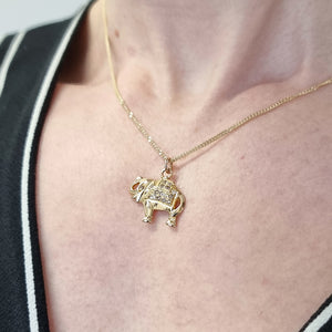 18ct Gold Diamond Elephant Pendant modelled with chain