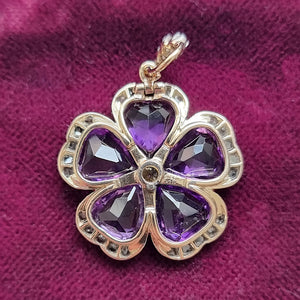 Victorian Gold & Silver Amethyst and Diamond Pansy Flower Pendant back
