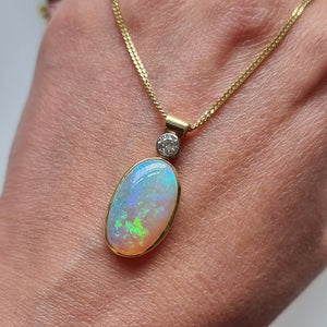 Vintage 18ct Gold Opal and Diamond Pendant, 4.00ct in hand