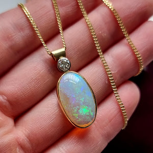 Vintage 18ct Gold Opal and Diamond Pendant, 4.00ct in hand