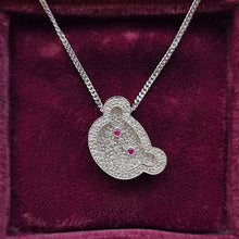 Load image into Gallery viewer, 18ct White Gold Diamond and Ruby Teddy Bear Pendant with chain in box
