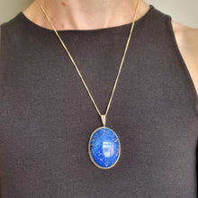 Load image into Gallery viewer, Large Vintage 9ct Gold Lapis Lazuli Pendant modelled with chain
