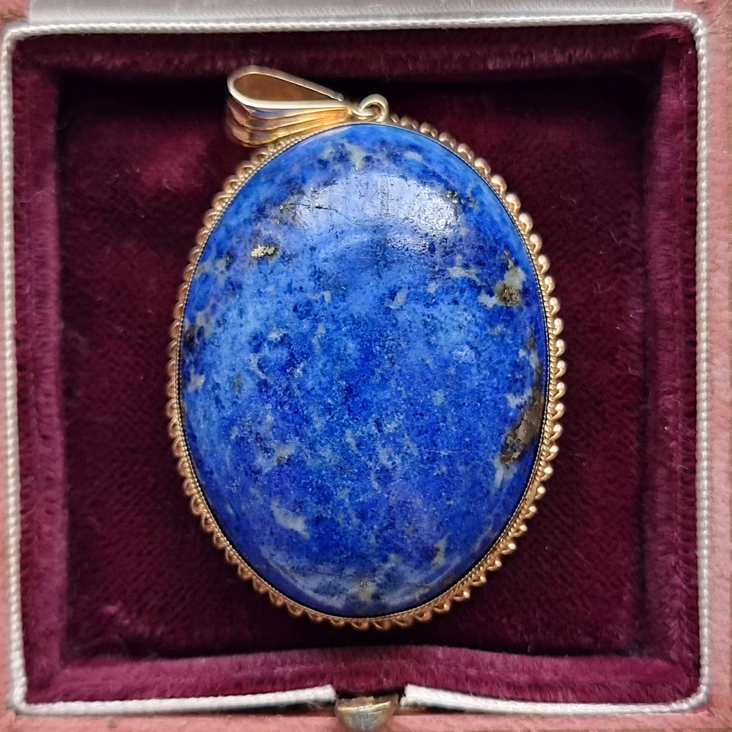 Large Vintage 9ct Gold Lapis Lazuli Pendant front