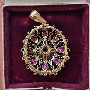 Antique 9ct Gold & Silver Ruby and Pearl Pendant