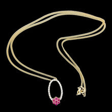 Load image into Gallery viewer, 14K Yellow Gold Ruby and Diamond Cluster Pendant with curb link chain on a black background
