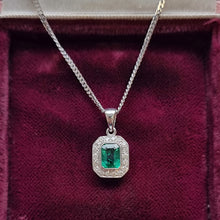 Load image into Gallery viewer, 18ct White Gold Emerald and Diamond Cluster Pendant with chain
