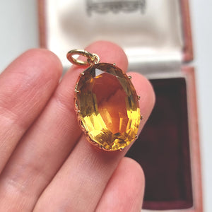 Antique 15ct Yellow Gold Citrine Pendant in hand