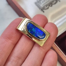 Load image into Gallery viewer, Vintage 14ct Yellow Gold Black Opal Pendant in hand
