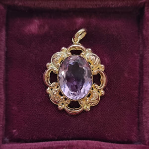 Antique 9ct Rose Gold Amethyst Pendant front, in box