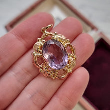 Load image into Gallery viewer, Antique 9ct Rose Gold Amethyst Pendant in hand
