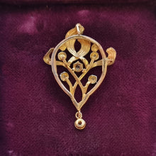 Load image into Gallery viewer, Art Nouveau French 14k Gold Diamond Pendant back
