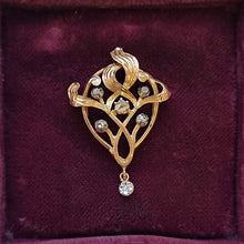 Load image into Gallery viewer, Art Nouveau French 14k Gold Diamond Pendant front
