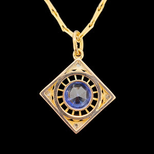 Antique 15ct Gold Sapphire and Rose Cut Diamond Pendant