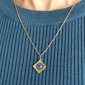 Antique 15ct Gold Sapphire and Rose Cut Diamond Pendant