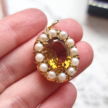 Load image into Gallery viewer, Antique 9ct Yellow Gold Citrine and Pearl Oval Cluster Pendant
