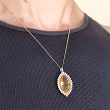 Load image into Gallery viewer, Vintage 18ct Yellow &amp; White Gold Citrine and Diamond Marquise Cluster Pendant
