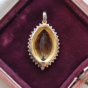 Vintage 18ct Yellow & White Gold Citrine and Diamond Marquise Cluster Pendant