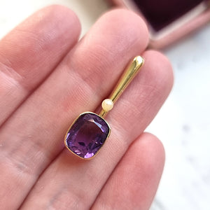 Antique 15ct Gold Amethyst and Seed Pearl Pendant