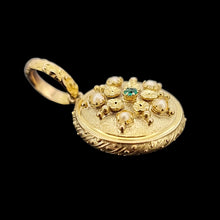 Load image into Gallery viewer, Antique 15ct Gold Emerald and Pearl Mourning Locket Back Pendant
