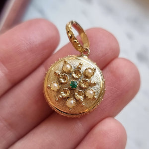 Antique 15ct Gold Emerald and Pearl Mourning Locket Back Pendant
