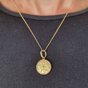Antique 15ct Gold Emerald and Pearl Mourning Locket Back Pendant