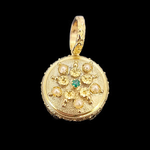 Antique 15ct Gold Emerald and Pearl Mourning Locket Back Pendant