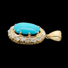 Load image into Gallery viewer, Antique 9ct Gold Turquoise and Rose Cut Diamond Cluster Pendant
